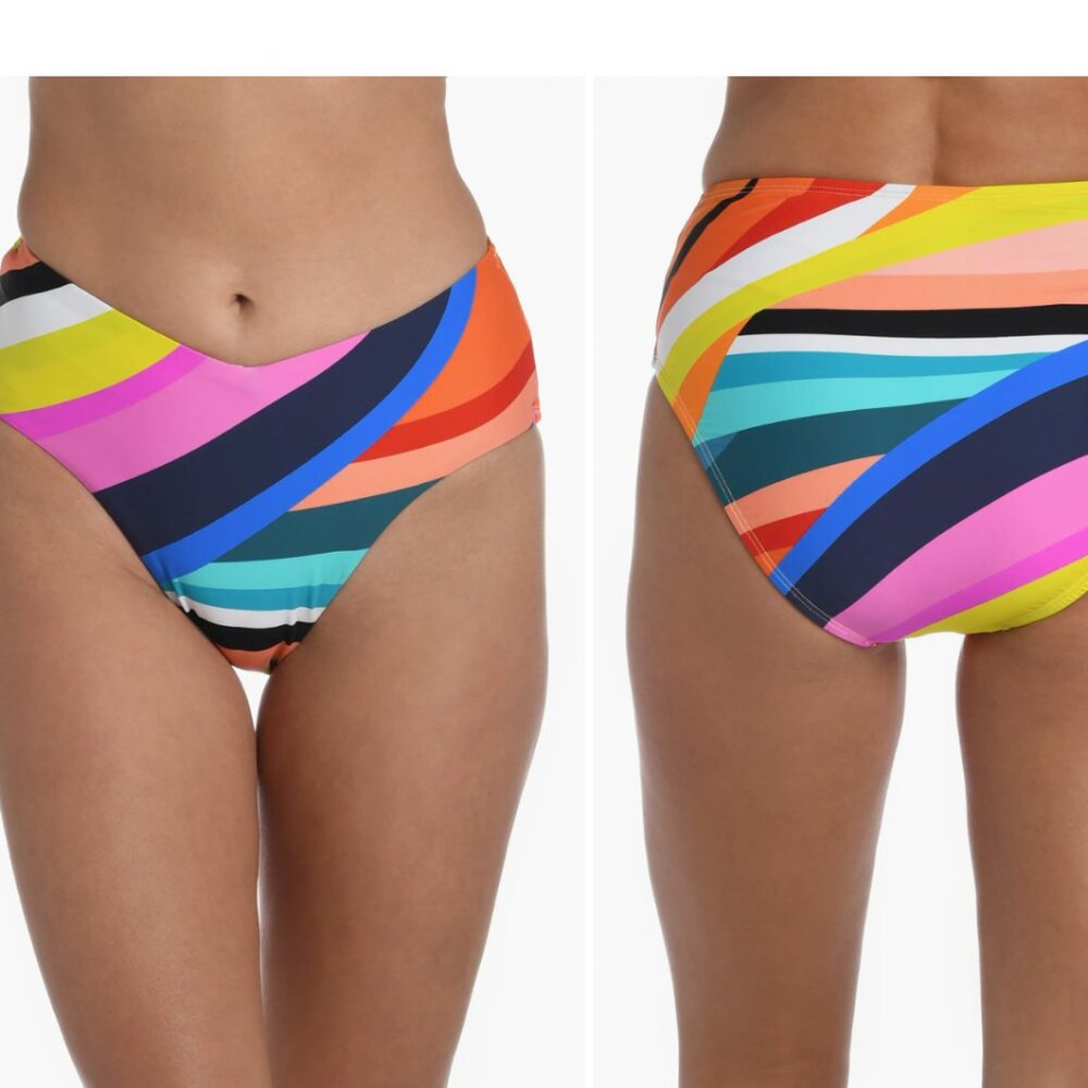 La Blanca Multi-Color Striped High-Waist Bikini Bottom